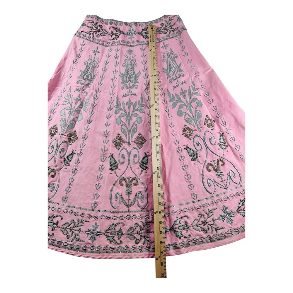 Basil & Maude Anthropologie Pink Hand Bali Boho Skirt Size 8 Elegant Embroidered - Picture 3 of 13
